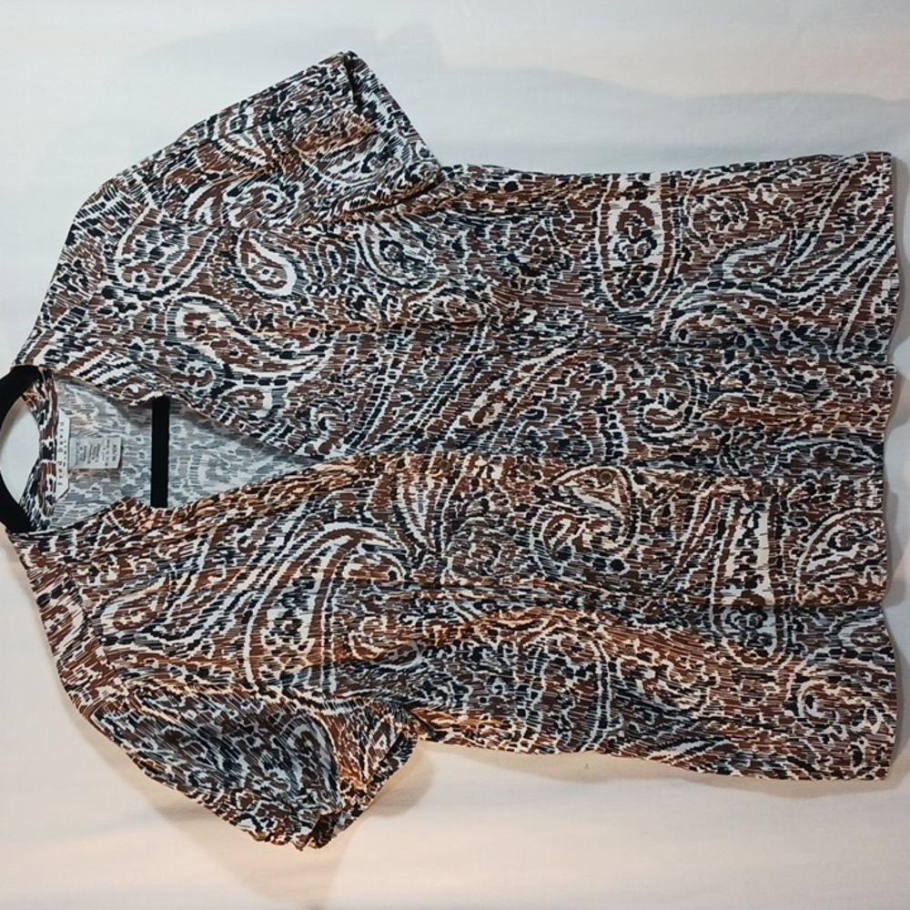 💥Fred David Woman Sz 16/18W, Black/brown paisley fitted tunic top
